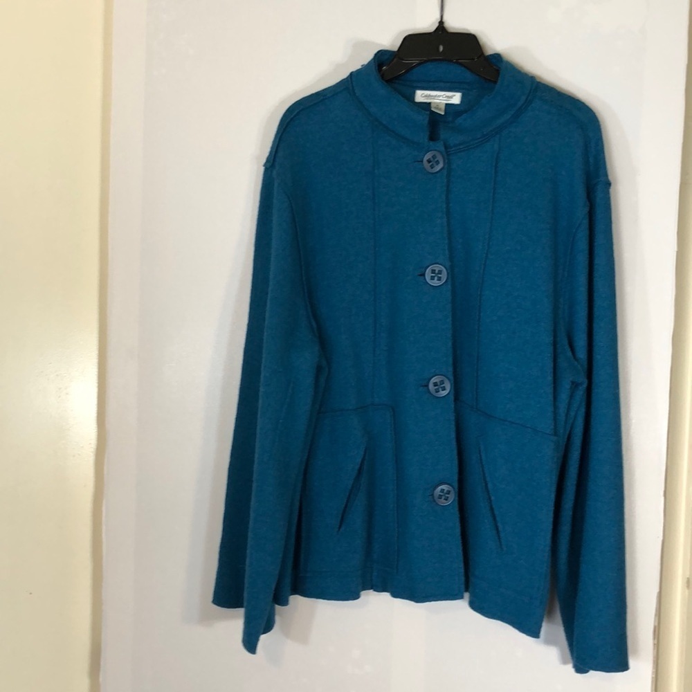 COLDWATER CREEK Teal Boiled Wool Blend Button Front Coat Jacket Size XL